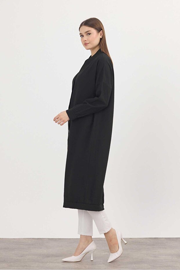 4378A Model - Black Long Tunic with Buttons - 6