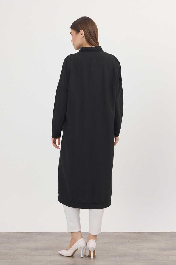 4378A Model - Black Long Tunic with Buttons - 4