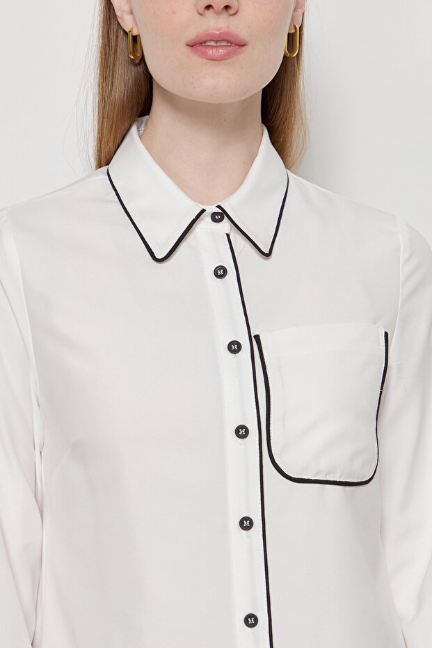 White Basic Piping Shirt - 2