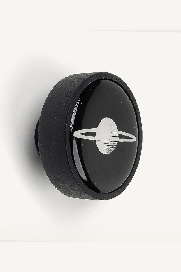 Saturn Patterned Black Wooden Children's Room Cabinet and Drawer Handle
