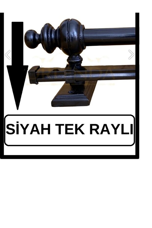 Siyah Tek Raylı Ahşap Rustik Perde Askısı - Rustik Borusu 300 Cm - 1