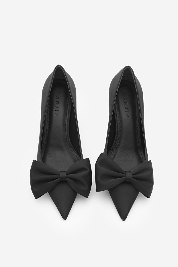 Esilas Schwarzer Stiletto-Absatz mit spitzer Zehenpartie und Schleifendetail - 5