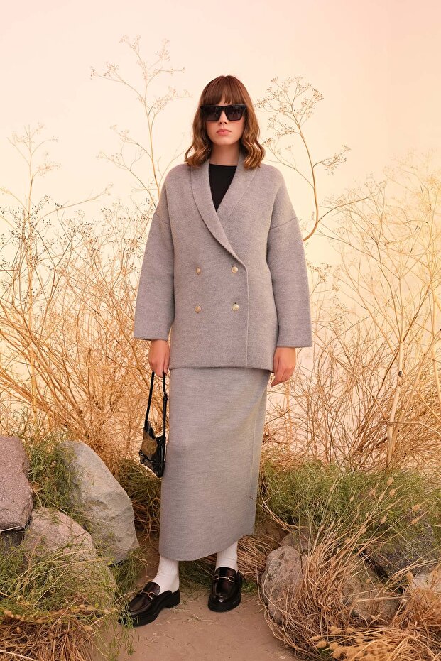 Çelik Örme Gri Triko Etek - 1