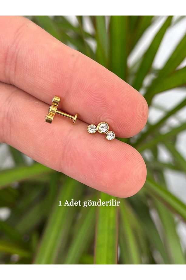 Zarif Elit Moda Yüksek Kalite Cerrahi Çelik Conch Forward Helix Kıkırdak Tragus Piercing Taşlı Küpe - 3