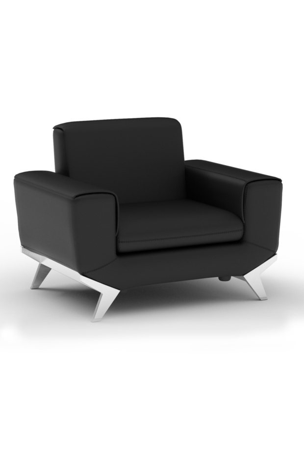 PU Leatherette Black Single Seater Leather Sofa for Office Lounge With Stainless Steel Legs