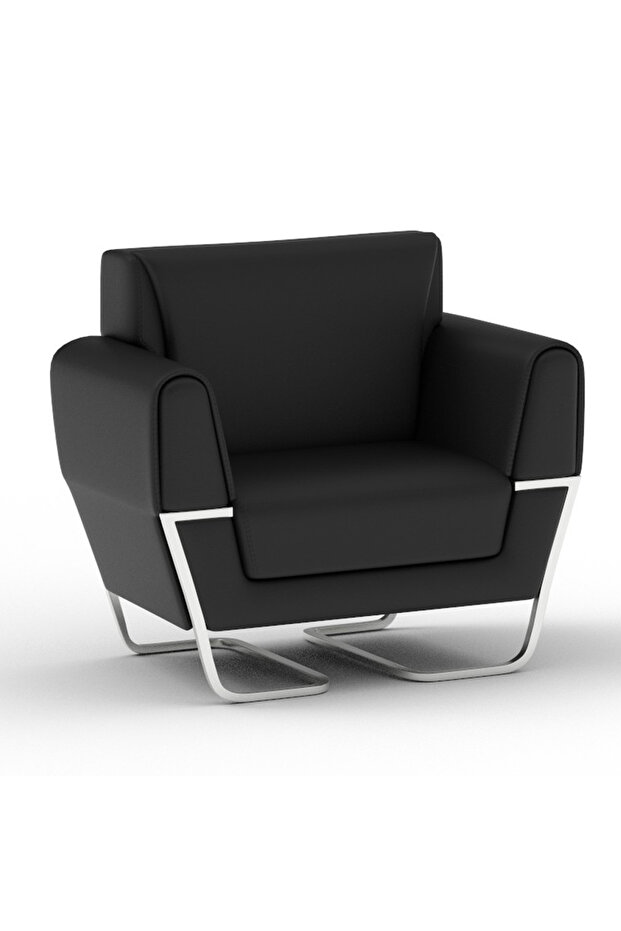 PU Leatherette Single Seater Black Leather Sofa for Lounge With Stainless Steel Legs