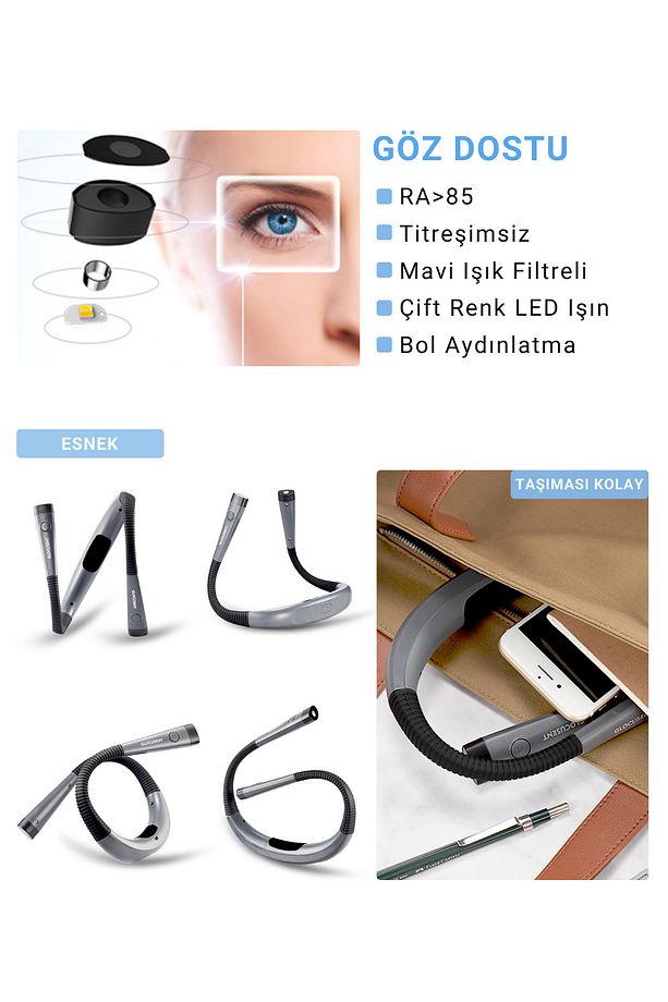 Şarjlı LED Boyun Lambası, Kitap Okuma Işığı, Kamp, Avcı, Balıkçı, Örgü, Tamirci, Kafa Lambası - 5