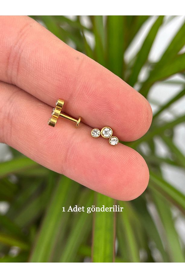 Zarif Elit Moda Yüksek Kalite Cerrahi Çelik Conch Forward Helix Kıkırdak Tragus Piercing Taşlı Küpe - 4