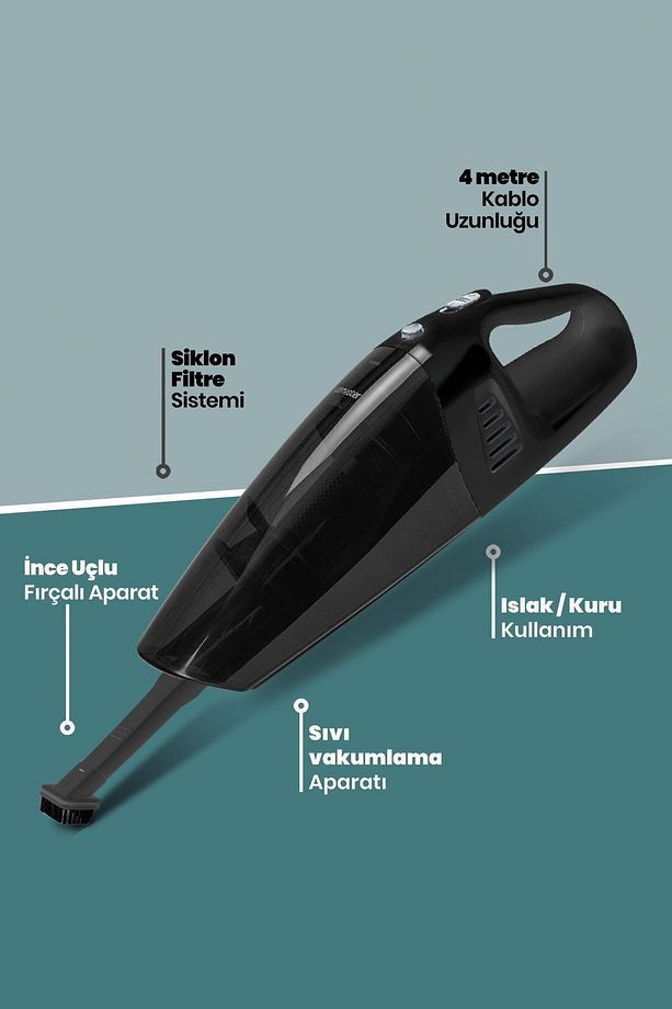 Picky Islak Kuru Siklon Filtreli Fırça Başlıklı Taşınabilir Siyah Şarjlı El Süpürgesi GM7553S - 7