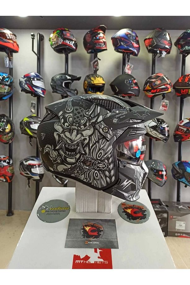 Helmets Street Fighter Hellish B2 Mat Gri Modüler Çene Kask - 1