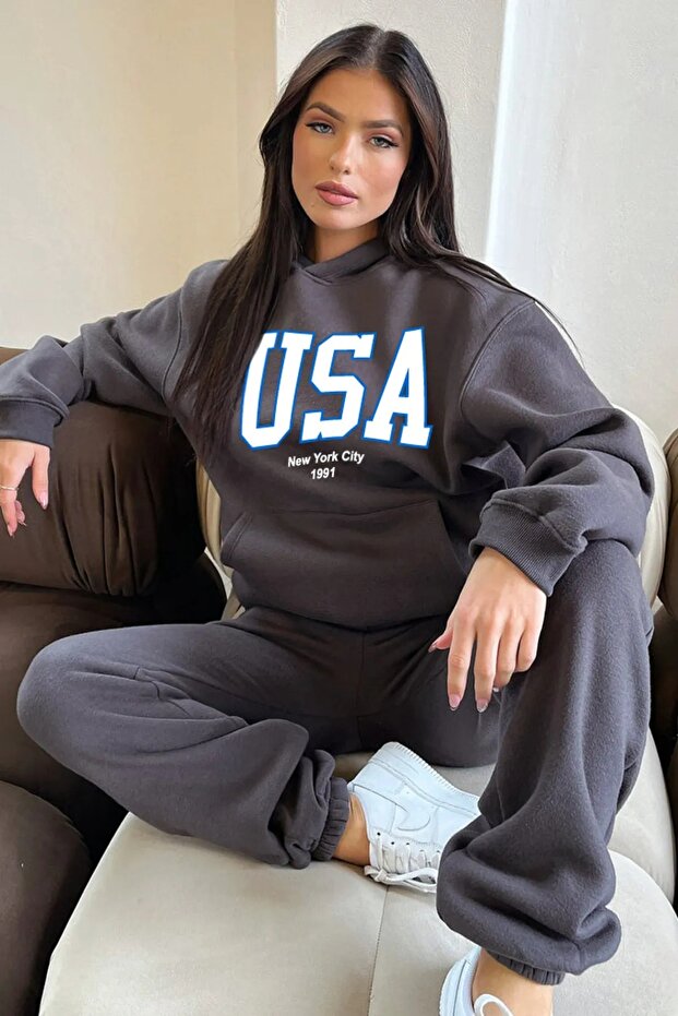 Women's USA Printed Hooded Tracksuit Set
