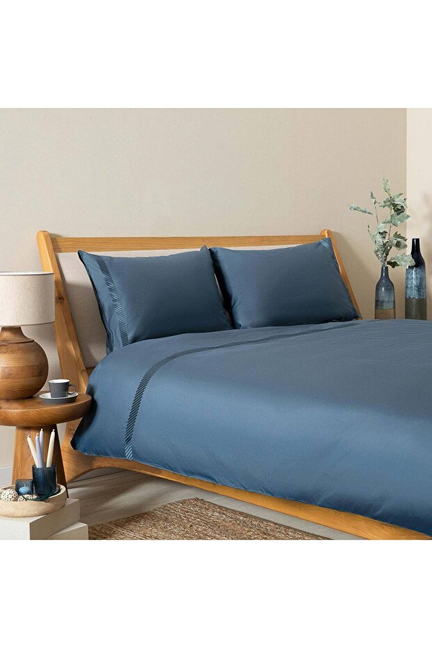 Annette 100% Cotton Extra King Size Duvet Cover Set 260X220 cm Blue