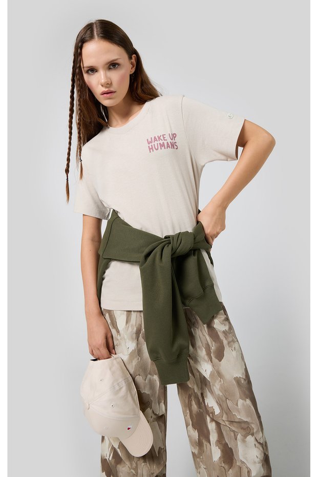 Surplus + Utility Crewneck T-Shirt Beige Women's T-Shirt-117497-Es057