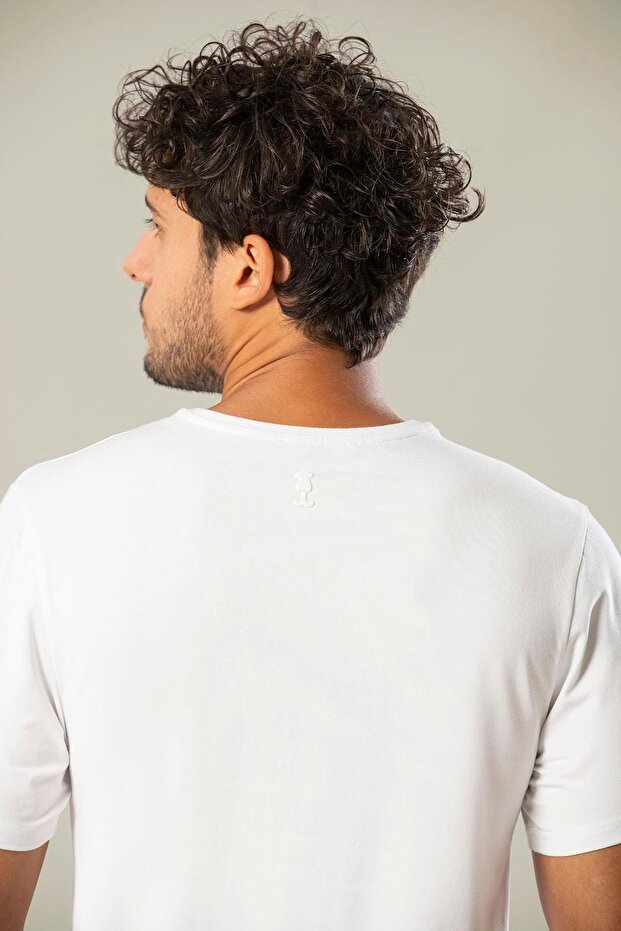 Beyaz Logolu Erkek Modal Basic Tişört 239 - 6