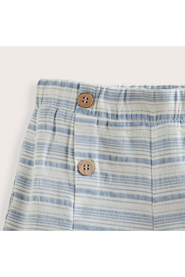Marine Çizgili Düğmeli Şort Mavi - 3