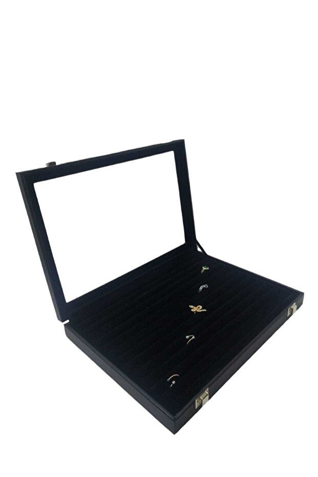 Ring Box Sausage Type Black Inside Alkantara Suede