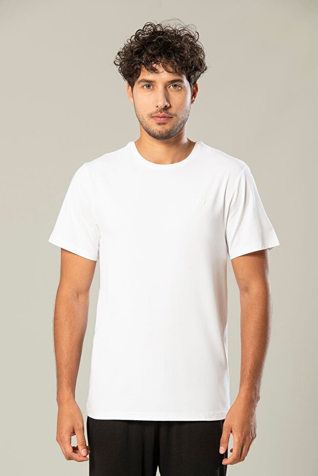 Beyaz Logolu Erkek Modal Basic Tişört 239 - 1