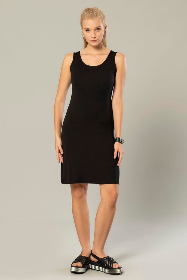 Black Women's Viscose Wide Strap Short Dress 233