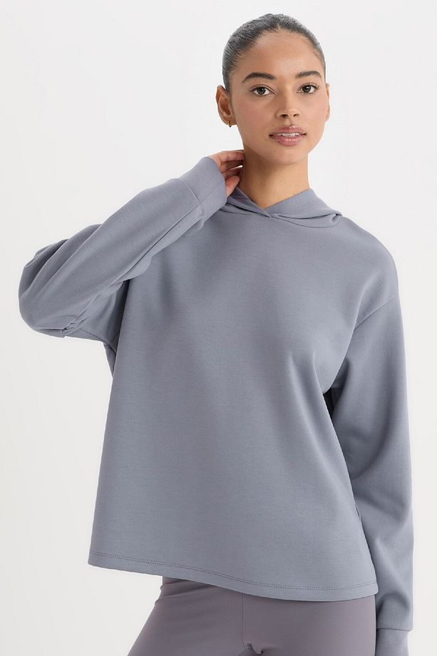 Fit Standart Fit Kapüşonlu Skuba Dalgıç Kumaş Sporcu Basic Düz Sweatshirt A5626ax24au - 4