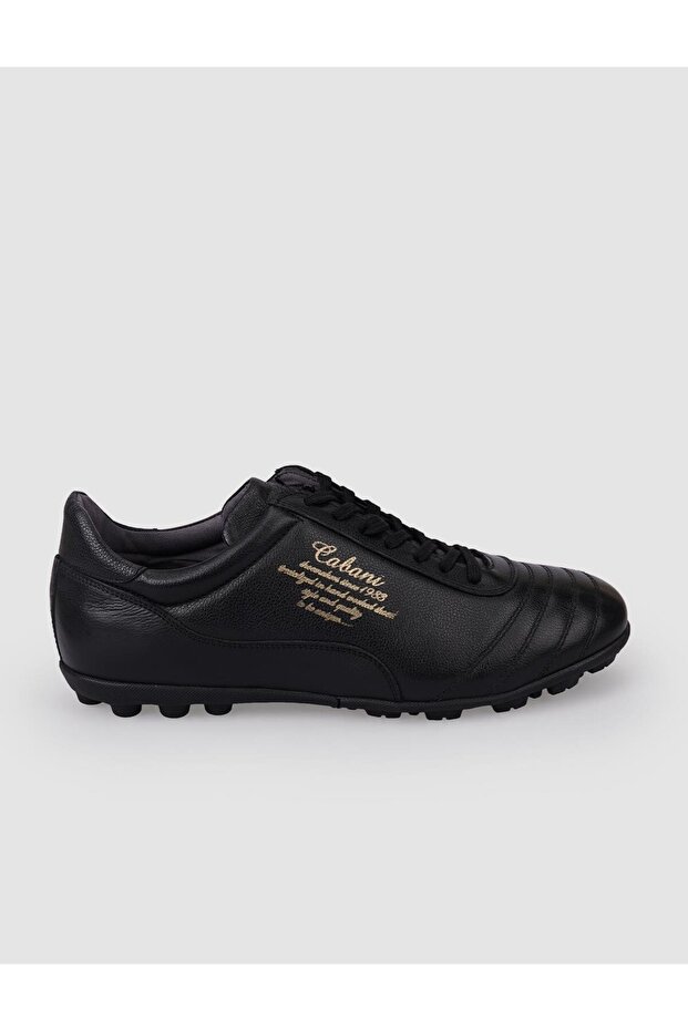 100% Genuine Leather Black Lace-Up Men's Astroturf Field Shoes
