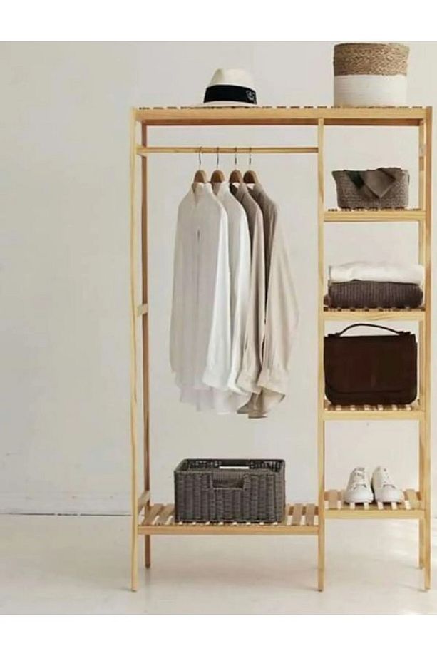 Design Ahşap Ayaklı Askı Elbise Askısı Çok Amaçlı Dolap Gardırop - 1