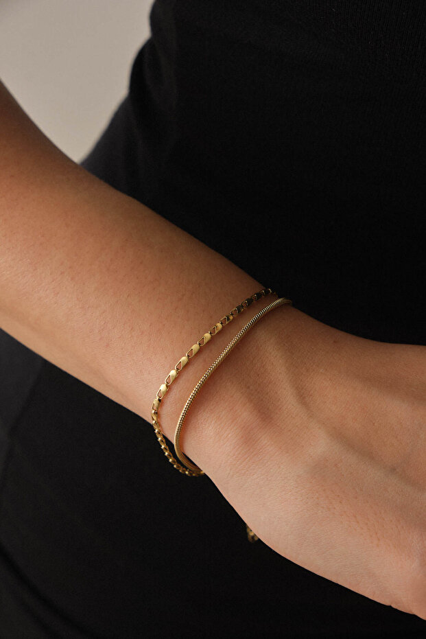 Steel 2-Piece Combination Rope Italian and Parrot Chain Bracelet Minimal Tarnish Resistant 17+4cm