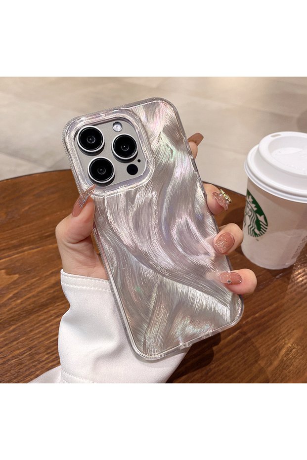 iPhone 16 Pro Max (2024) Desert Titanium Color Feather Patterned Side Silicone Phone Case