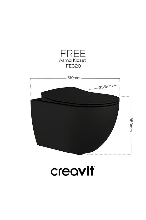Free Mat Siyah Asma Klozet FE320-00SM00E, Creavit Duroplast Yavaş Kapak - 4