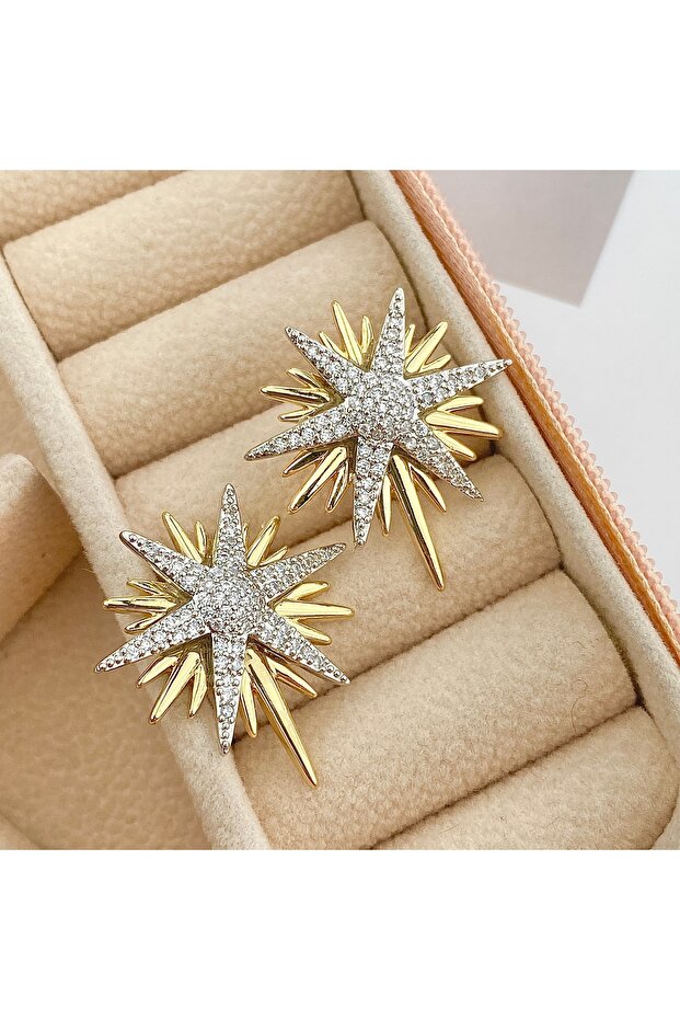 Polar Star Earrings Full Zircon Stone Earrings Double Color