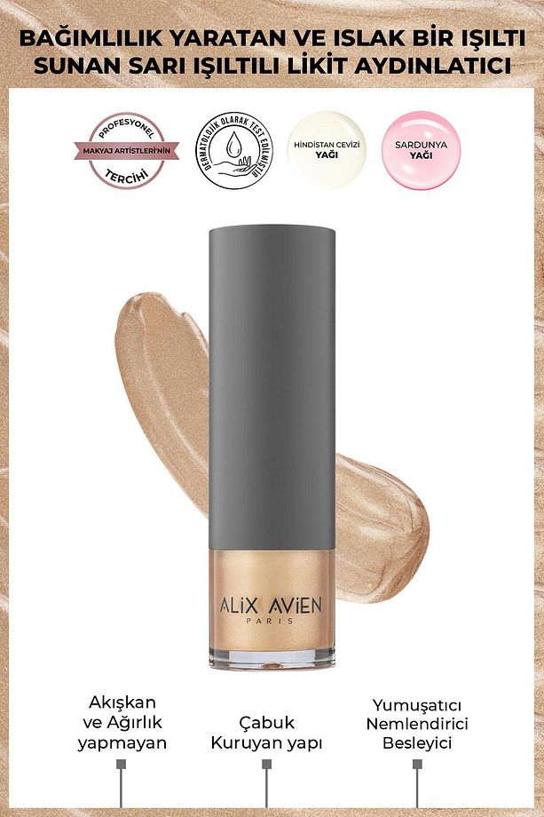 Sarı Işıltılı Likit Aydınlatıcı - Liquid Highlighter 102 - Yüz & Vücut İçin - 30 ml - 1