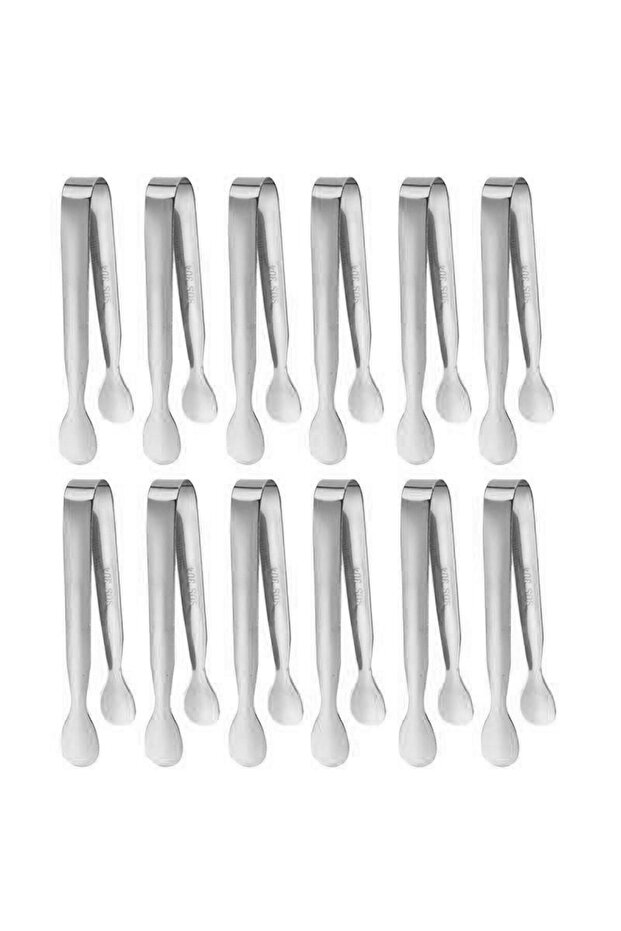 304 Steel 12 Pieces Mini Silver 11 Cm. Ice and Sugar Tongs Cin624By-12