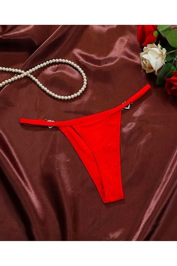 Kadın Taşlı Kalp Aksesuarlı Seksi String Külot - 2