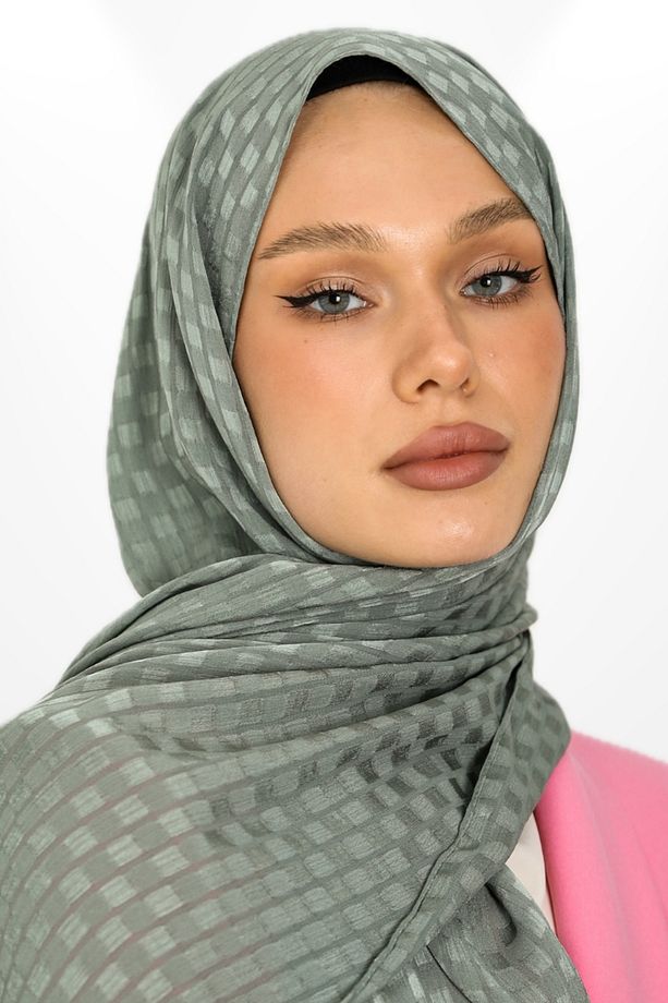 İthal Jakar Krep Kare Detaylı Abiye Özel Gün Şalı - New Collections - New Creation - Çağla Yeşili - 4