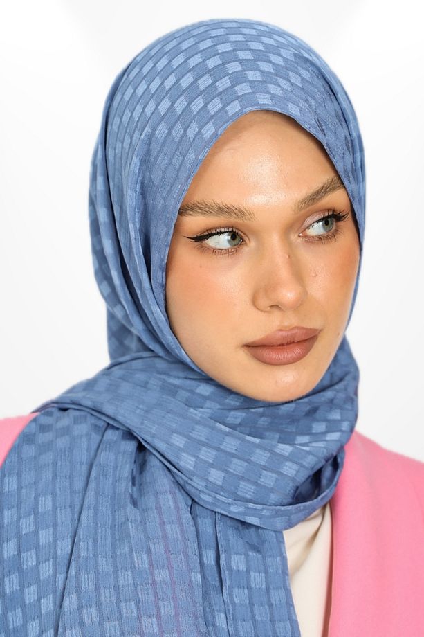 İthal Jakar Krep Kare Detaylı Abiye Özel Gün Şalı - New Collections - New Creation - Indigo Mavisi - 3