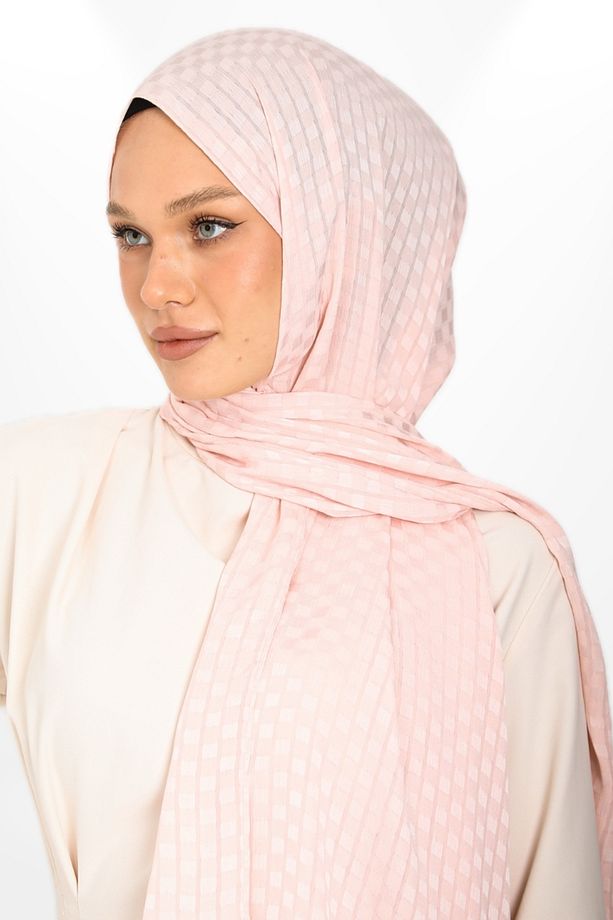 İthal Jakar Krep Kare Detaylı Abiye Özel Gün Şalı - New Collections - New Creation - Açık Pudra - 1