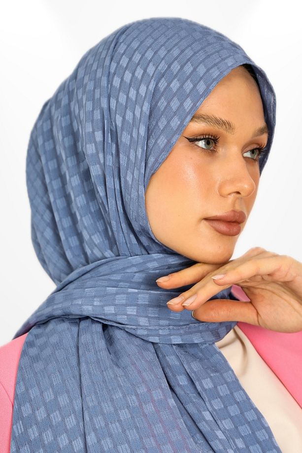 İthal Jakar Krep Kare Detaylı Abiye Özel Gün Şalı - New Collections - New Creation - Indigo Mavisi - 2