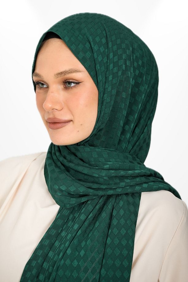 İthal Jakar Krep Kare Detaylı Abiye Özel Gün Şalı - New Collections - New Creation - Zümrüt Yeşili - 4