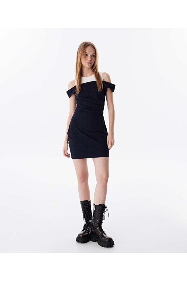 ÇİFT PARÇA GÖRÜNÜM DRAPELİ ELBİSE - 1