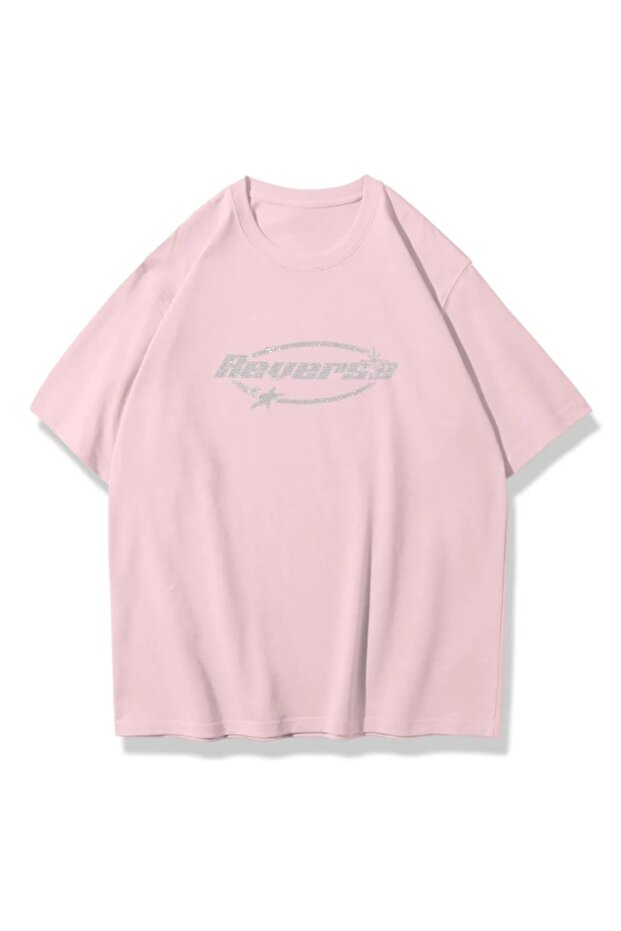 Pink Unisex Stone Printed T-Shirt