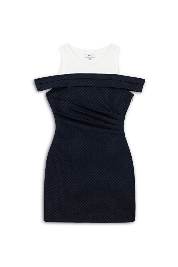 ÇİFT PARÇA GÖRÜNÜM DRAPELİ ELBİSE - 3