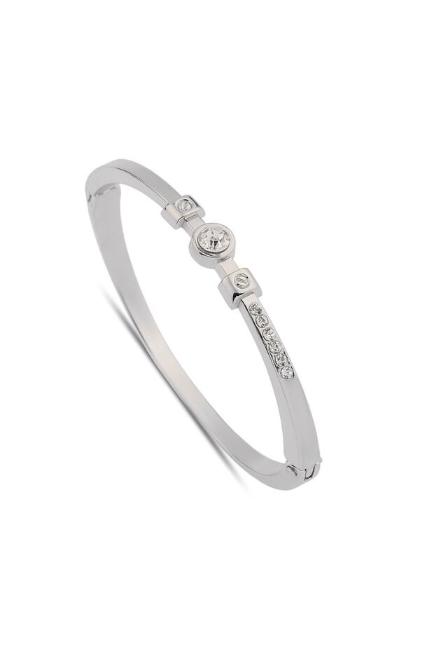 Large Silver Stone Handcuff Bracelet