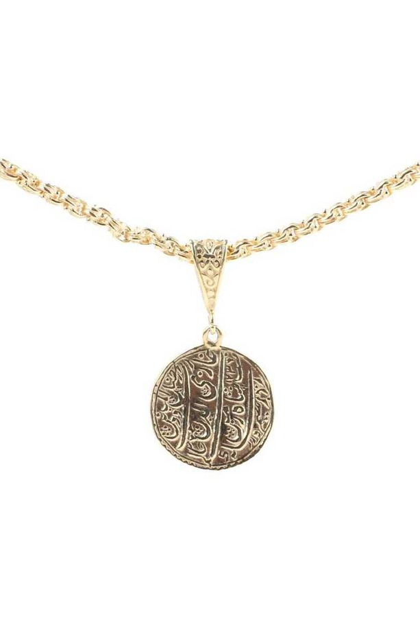925 Ayar Gümüş Aslan Figürlü Madalyon Kolye, Sarı - 5