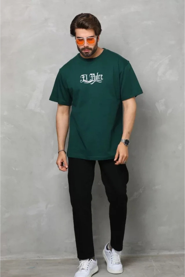 Green Unisex Oversize Crew Neck Printed T-Shirt