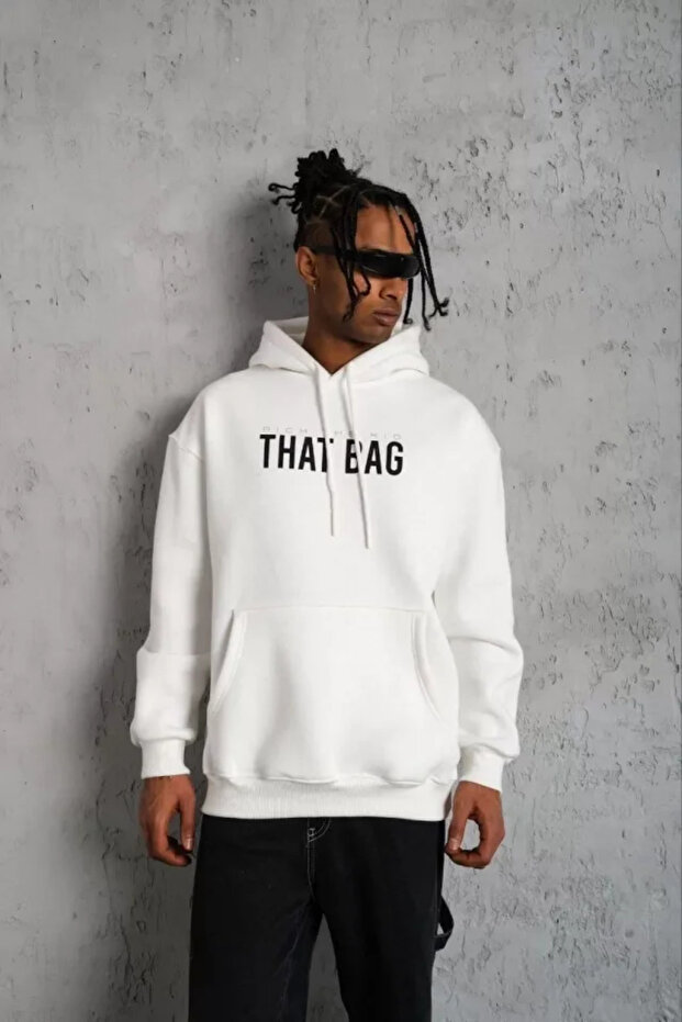 Men's Kangaroo Pocket Printed Hooded Sweatshirt - White