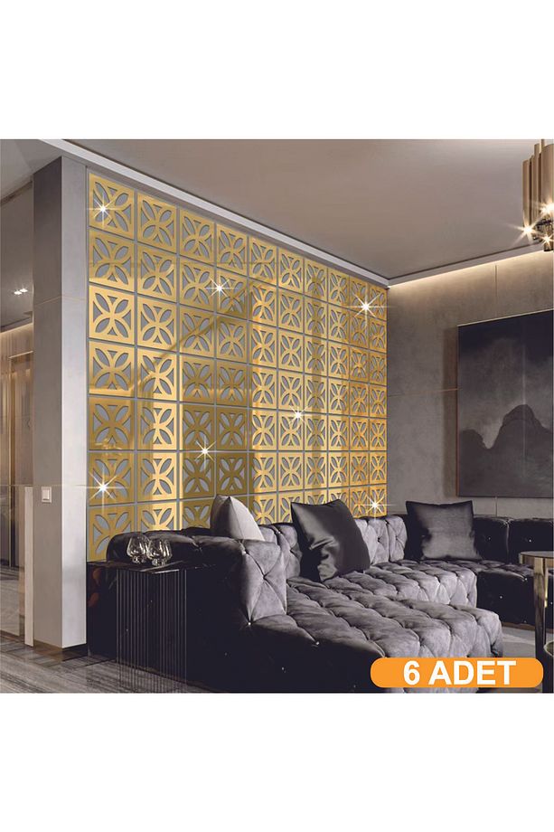 (6ADET) ALTIN AYNA DÖRT YAPRAKLI ÇİÇEKLİ PLEKSİ DUVAR DEKORATİF (28X28CM)(Kendinden Yapışkanlı) - 3