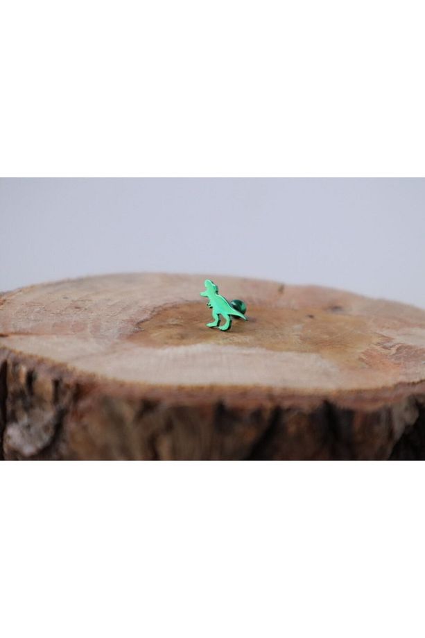 T Rex Yeşil Dinozor Kulak Piercing Cerrahi Çelik Tragus Flat Conch Forward Helix Küpe - 6