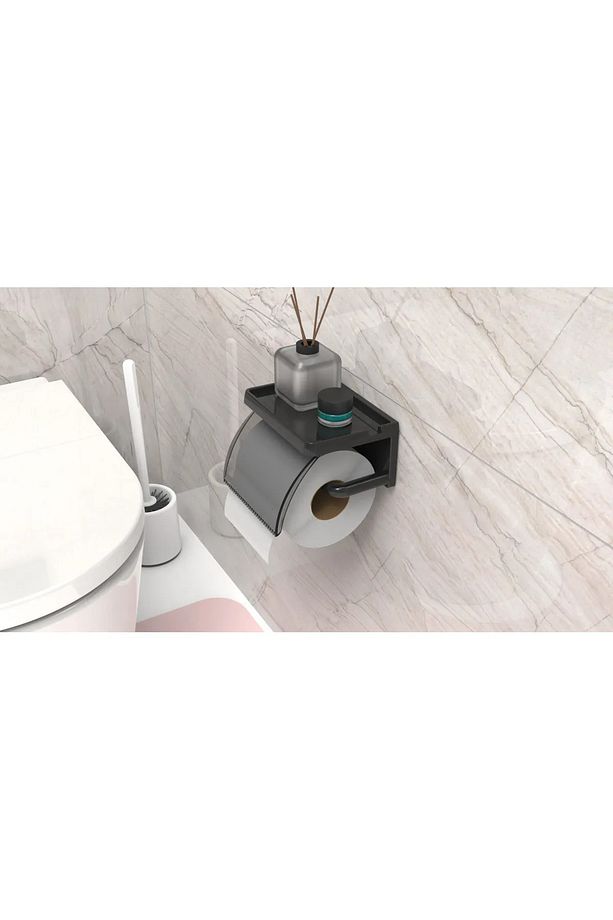 Yapışkanlı Kapaklı Tuvalet Kağıdı Askısı Banyo Tuvalet Kağıtlığı Aparatı Peçetelik Organizer Plastik - 3