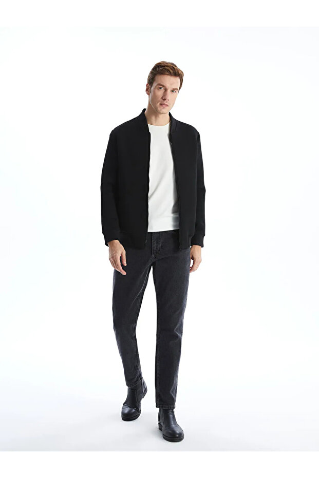 LCWAIKIKI Basic Siyah Kolej Yaka Uzun Kollu Erkek Fermuarlı Sweatshirt - 2