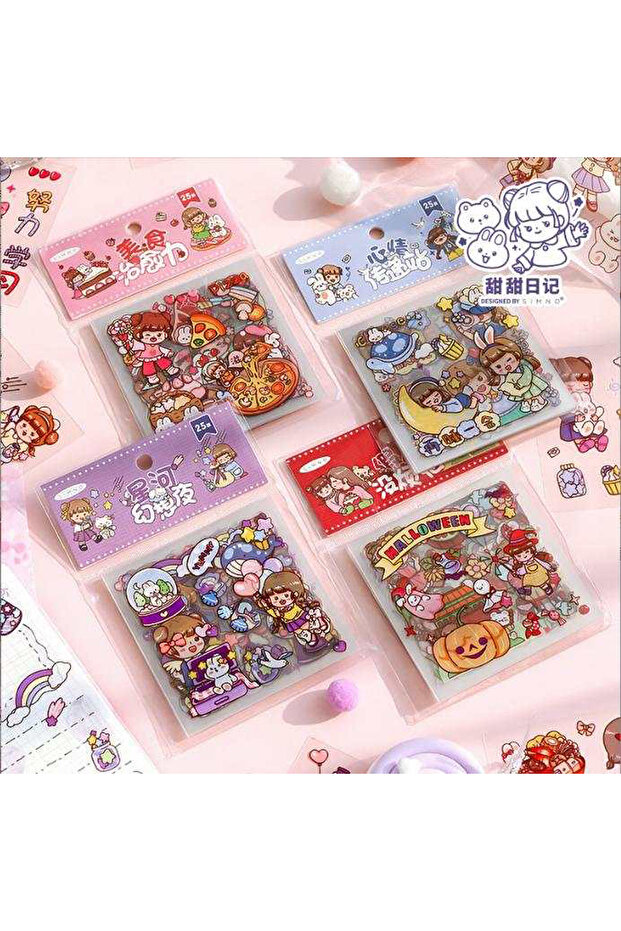Sticker Set of 4 Kawaii 25X4 Sheets-4 Different Models 100 Sheets