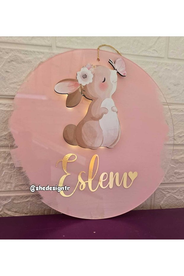 Transparent Plexiglass Door Ornament Powder with Rabbit Specially Prepared for Baby Girl's Name